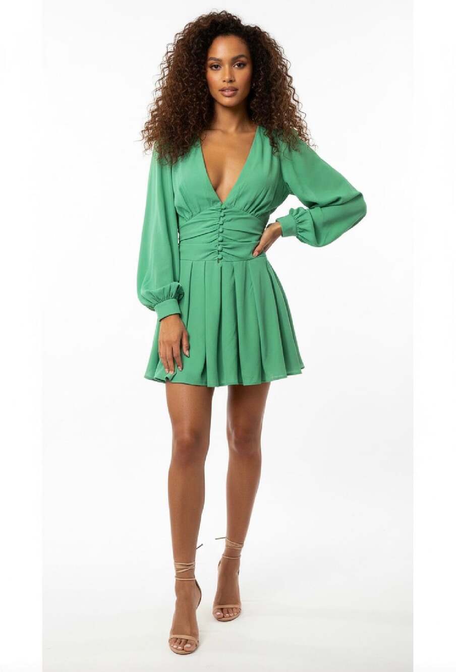 Nasty Gal Button Down Bubble Hem Mini Dress — Green | Size 6 | NWT